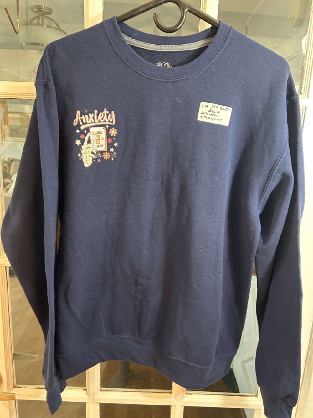 L17.    Navy Blue 'Anxiety' Graphic Crewneck Sweater